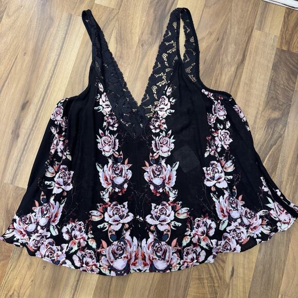 Free People Tops - NWT Free People Intimately Morning Rose Cami Black Swing Lace Trim V-Neck Top S